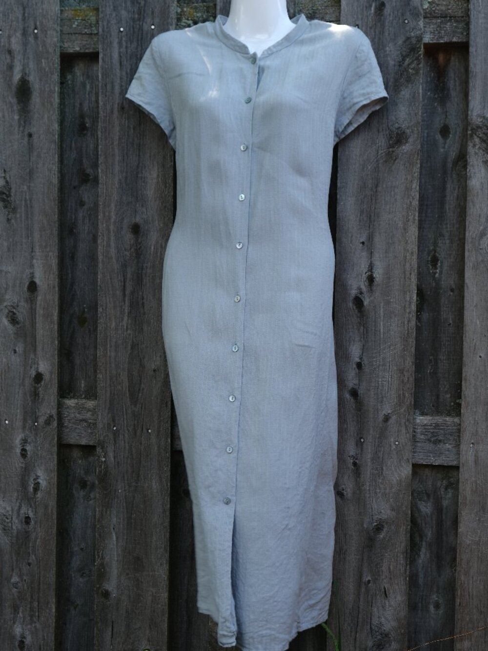 Eileen Fisher Silvery Blue Linen Dress Minimalist Midi Tunic Relaxed Fit Elegant